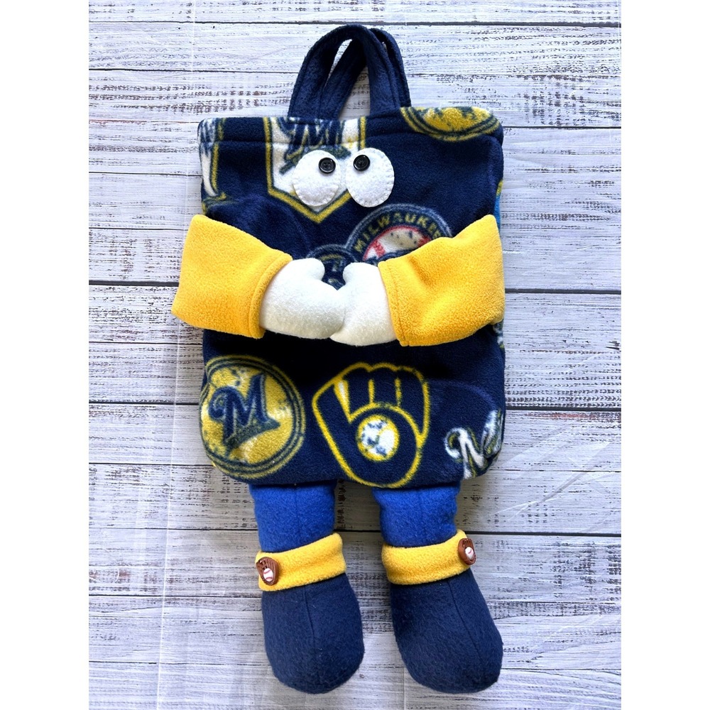 MLB Milwaukee Brewers Handmade Fleece Tote Bag Blue Yellow Plush Character